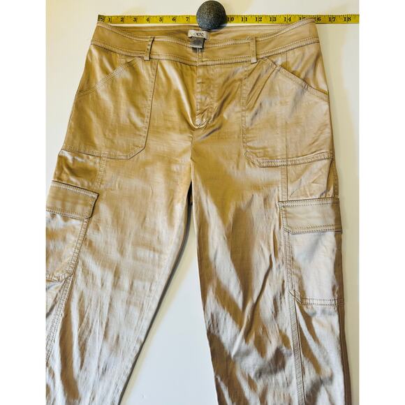 Cache Y2K Silky Satin khaki Cargo Cropped Pants Women’s Size 8 classic beach - Picture 3 of 6
